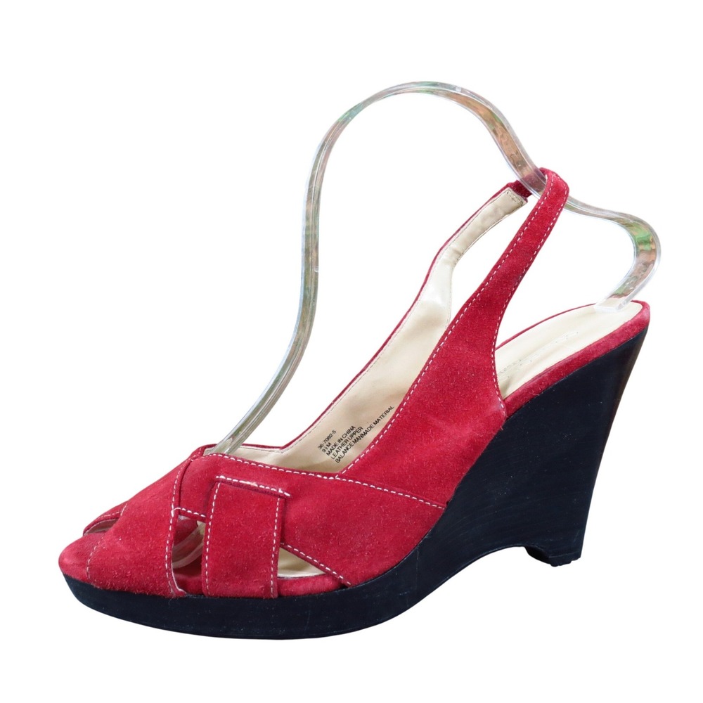 Chadwicks Collection Women Wedge Sandals 9.5 Dress Casual Red Suede Slingback